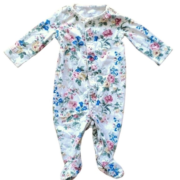 Ralph Lauren Girls Floral Snap Up Footie Outfit Pajamas 3M - Picture 1 of 6